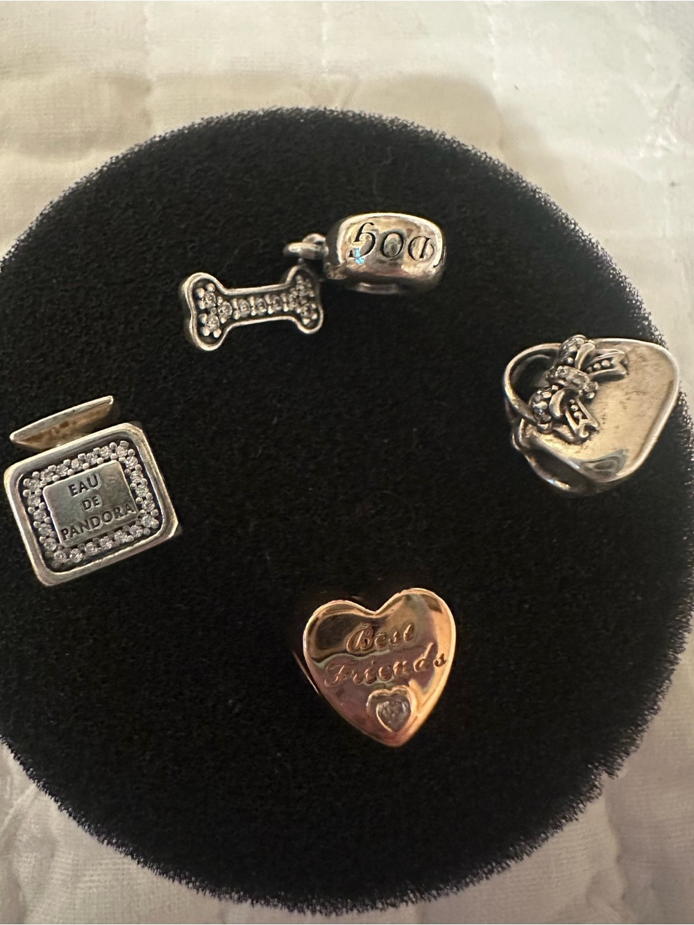 Pandora Sterling Silver & Rose (1)Gold Heart and (3)Novelty Charms. All 4= $100